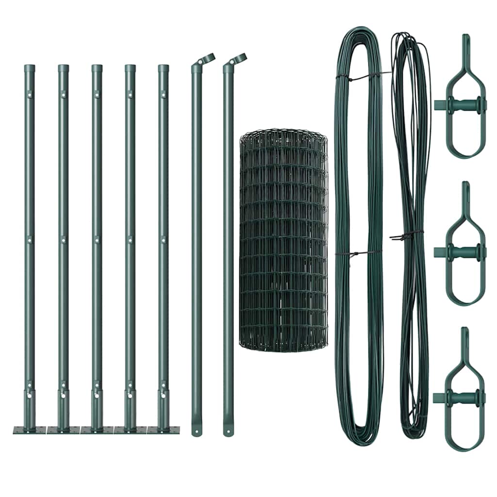 Ograda s postovima Zelena 0,6 x 10 m Čelik i PVC