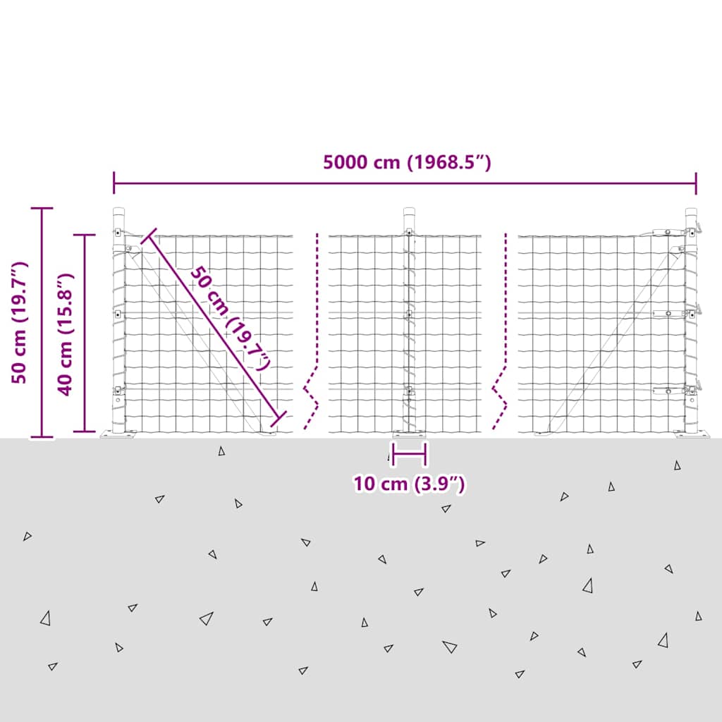 Ograda s postovima Zelena 0,4 x 50 m Čelik i PVC