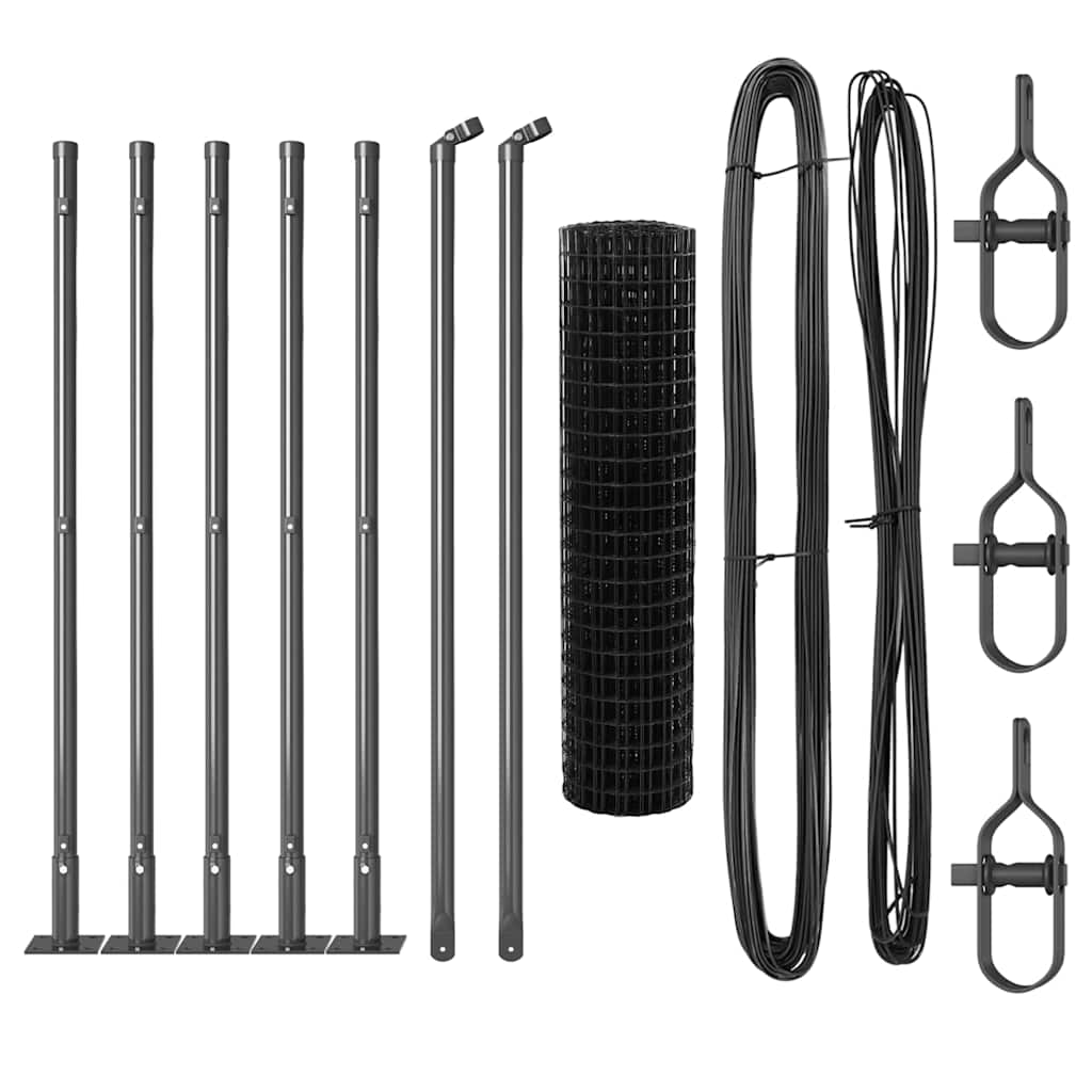Ograda s postovima Siva 0,6 x 10 m Čelik i PVC