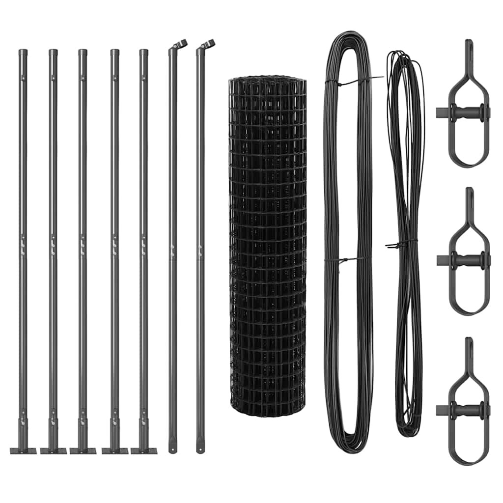 Ograda s postovima Siva 1 x 10 m Čelik i PVC