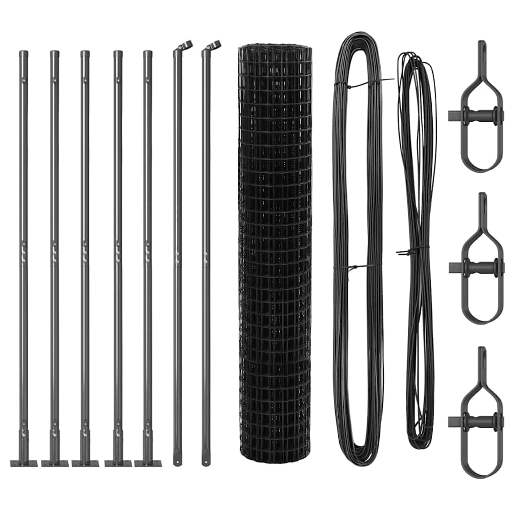 Ograda s postovima Siva 1,5 x 10 m Čelik i PVC