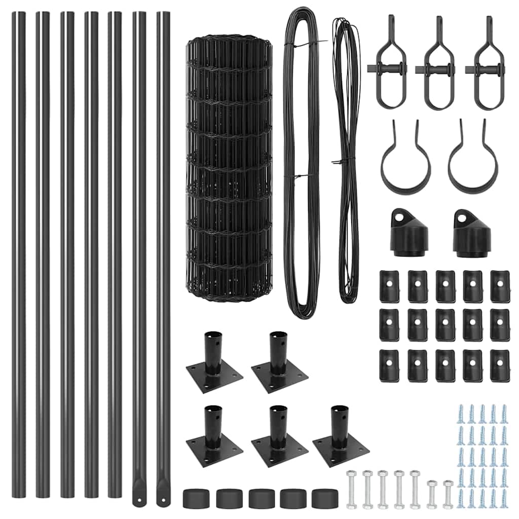 Ograda s postovima Siva 0,6 x 10 m Čelik i PVC