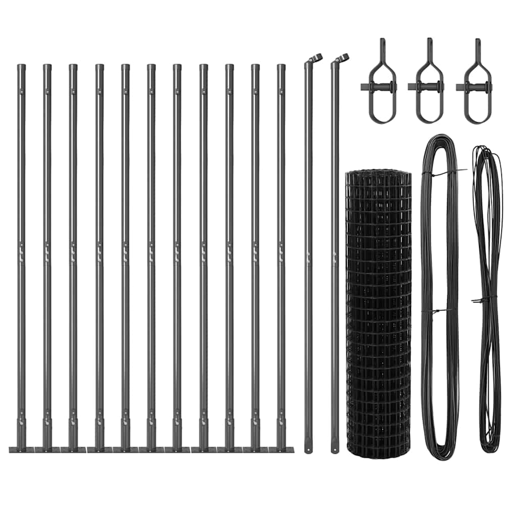 Ograda s postovima Siva 1 x 25 m Čelik i PVC