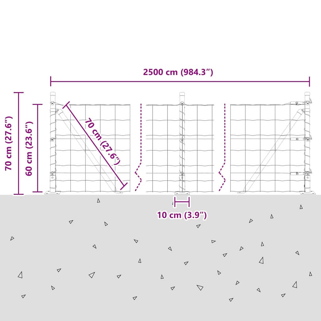 Ograda s postovima Siva 0,6 x 25 m Čelik i PVC