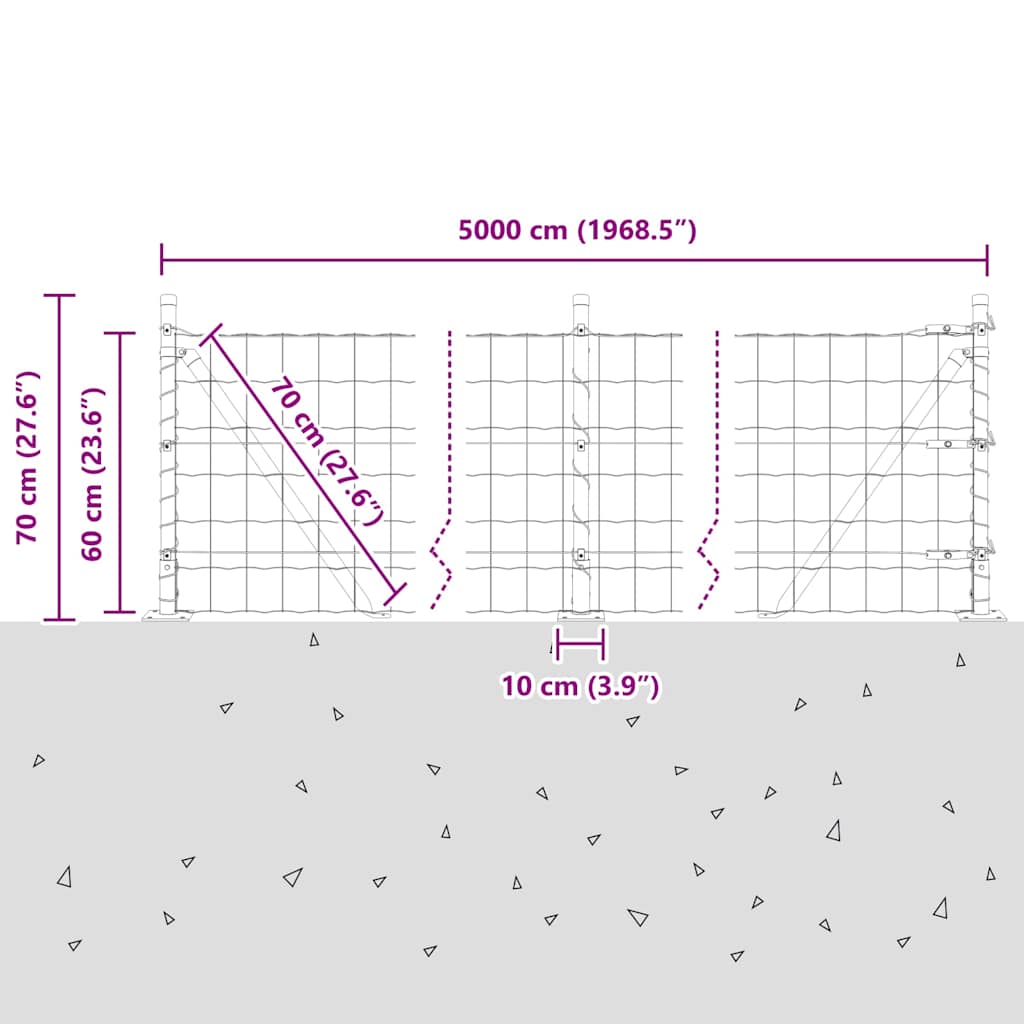Ograda s postovima Siva 0,6 x 50 m Čelik i PVC