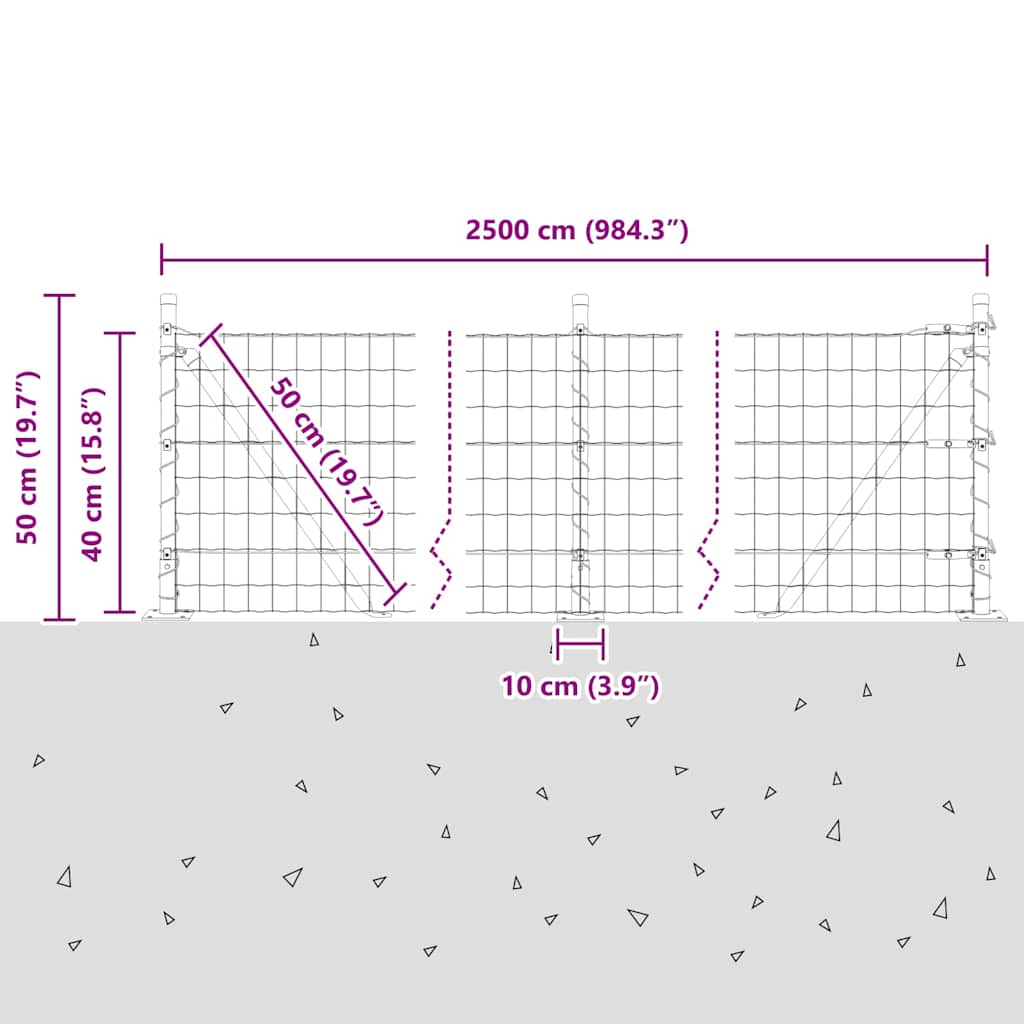 Ograda s postovima Srebrno 0,4 x 25 m Čelik