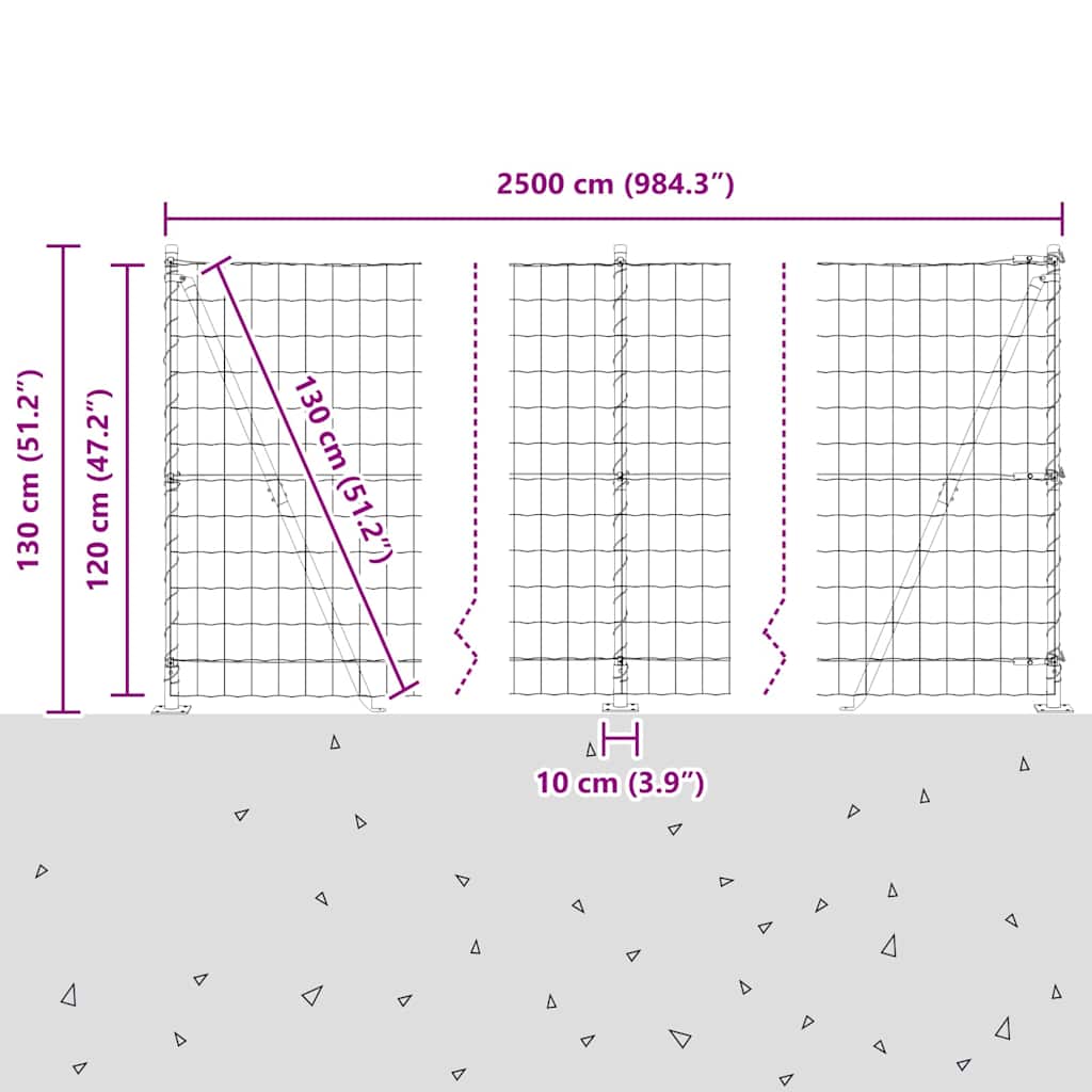 Ograda s postovima Srebrno 1,2 x 25 m Čelik