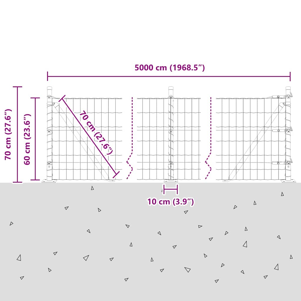 Ograda s postovima Srebrno 0,6 x 50 m Čelik