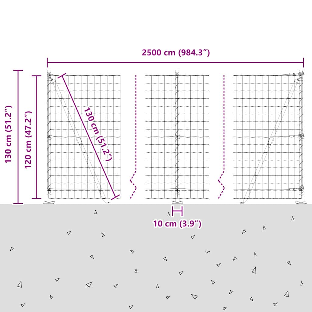 Ograda s postovima Srebrno 1,2 x 25 m Čelik