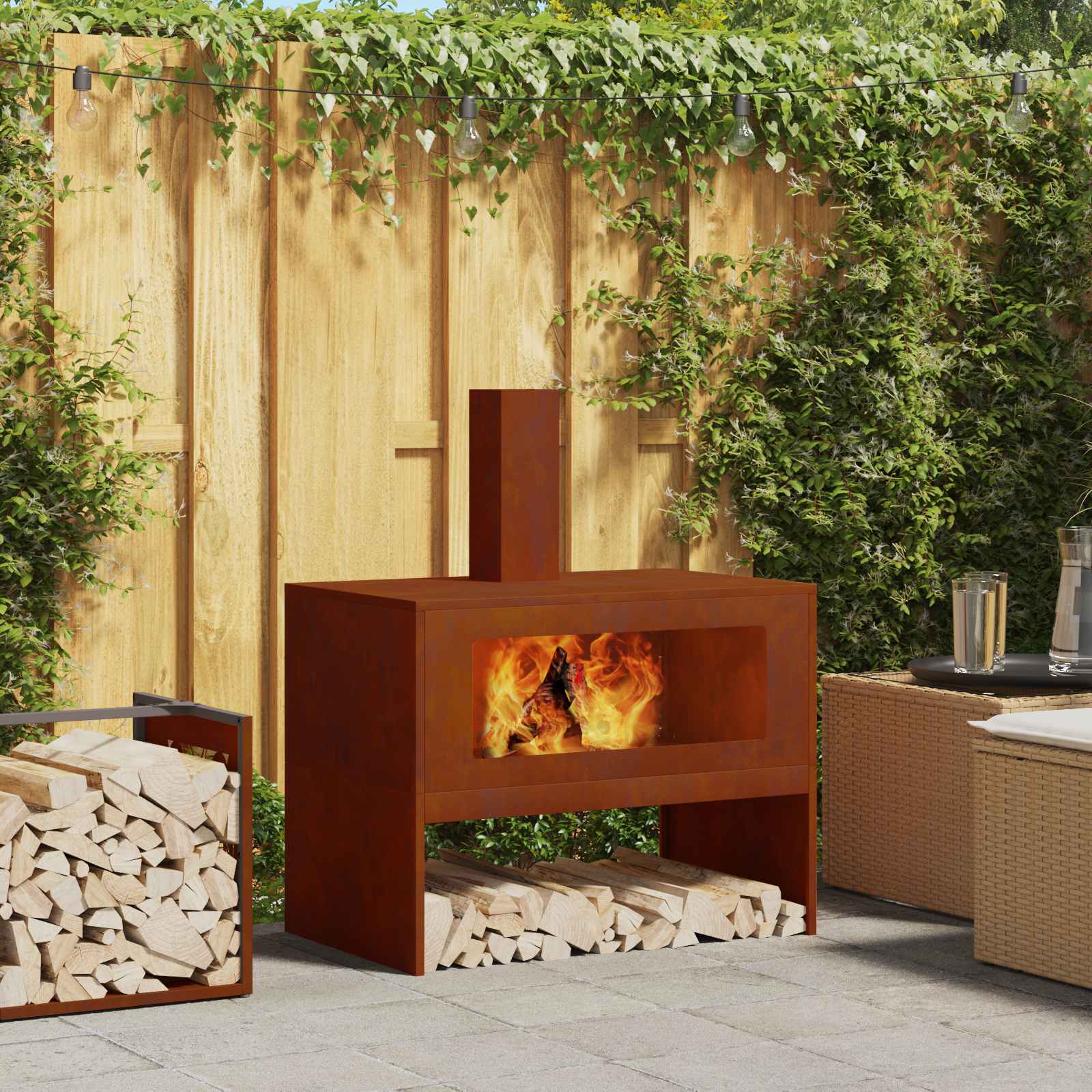 Kamin Smeđa 80 x 50 x 96 cm Čelik otporan na vremenske uvjete