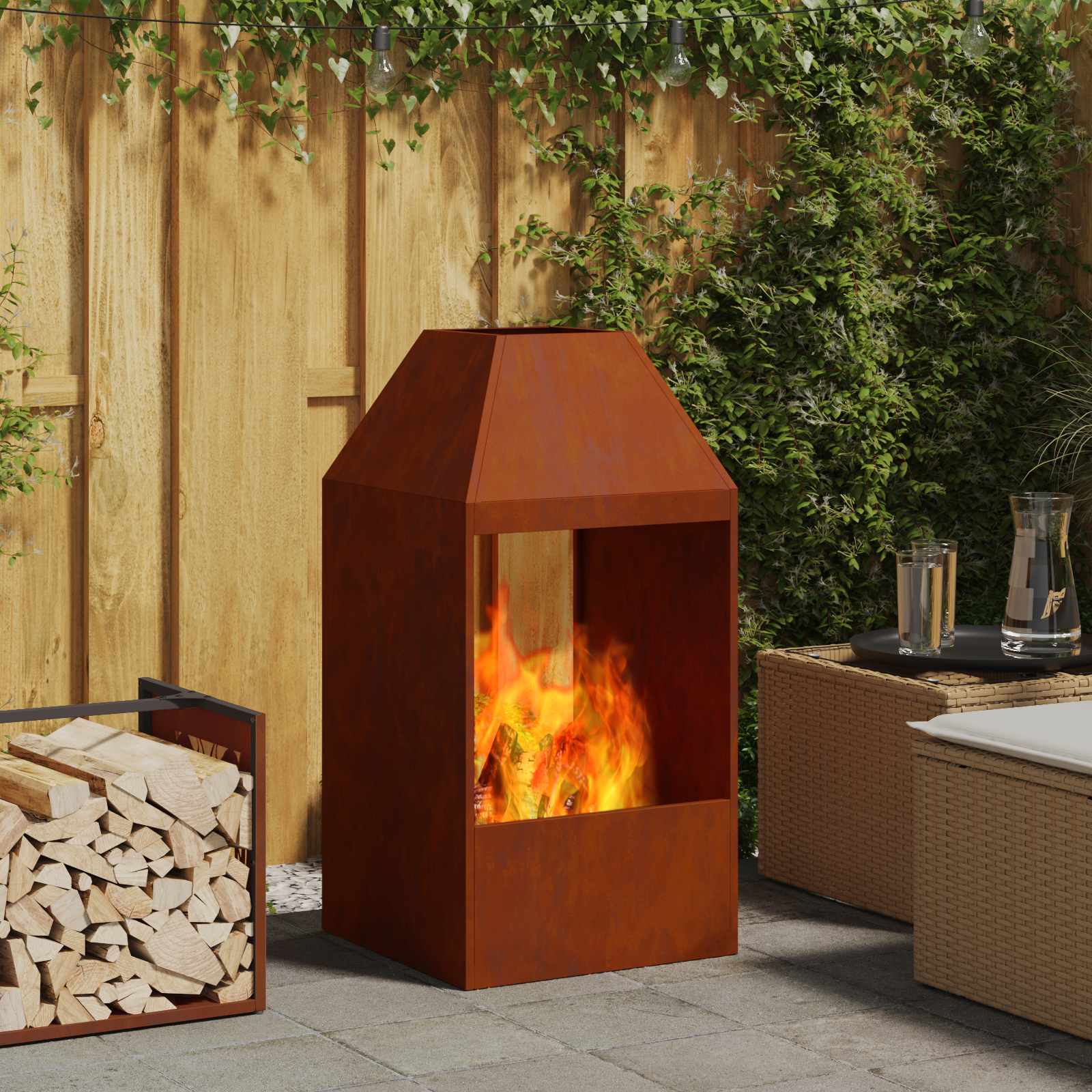 Kamin Smeđa 50 x 50 x 100 cm Čelik otporan na vremenske uvjete