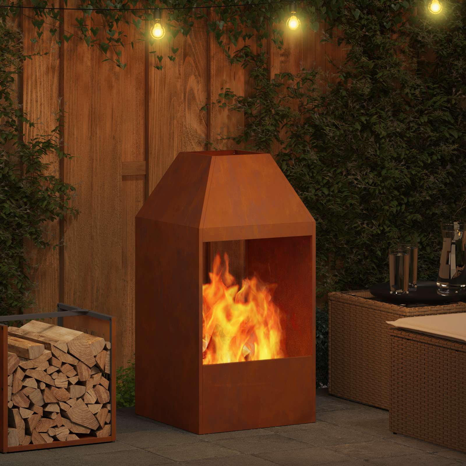 Kamin Rđa 50 x 50 x 100 cm Čelik otporan na vremenske uvjete