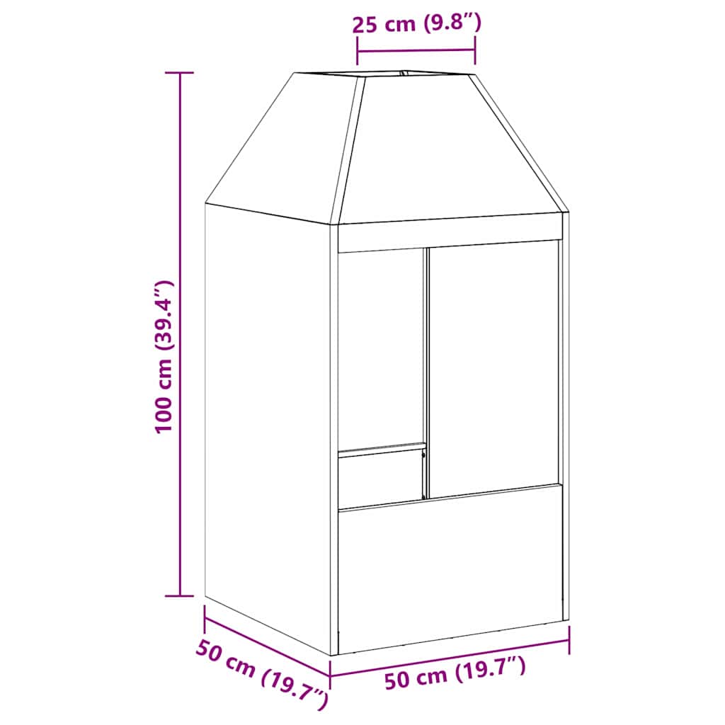 Kamin Smeđa 50 x 50 x 100 cm Čelik otporan na vremenske uvjete