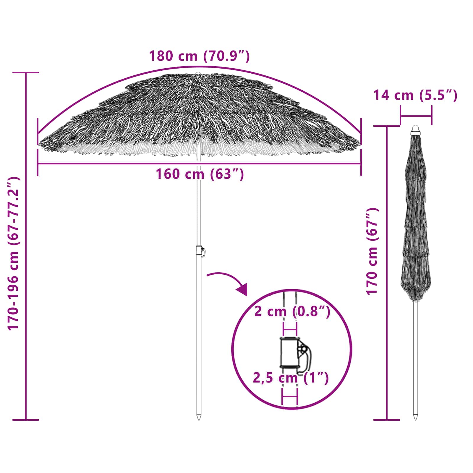 Suncobran za plažu Prirodna 160 x 160 x 196 cm
