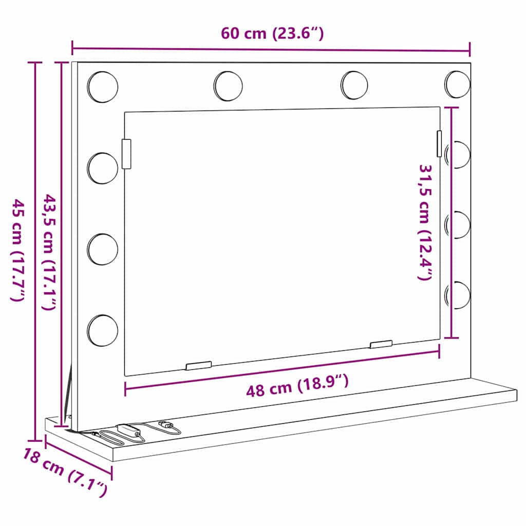 Ogledalo za Toalet Pravokutni Crni hrast 60 x 45 x 18 cm