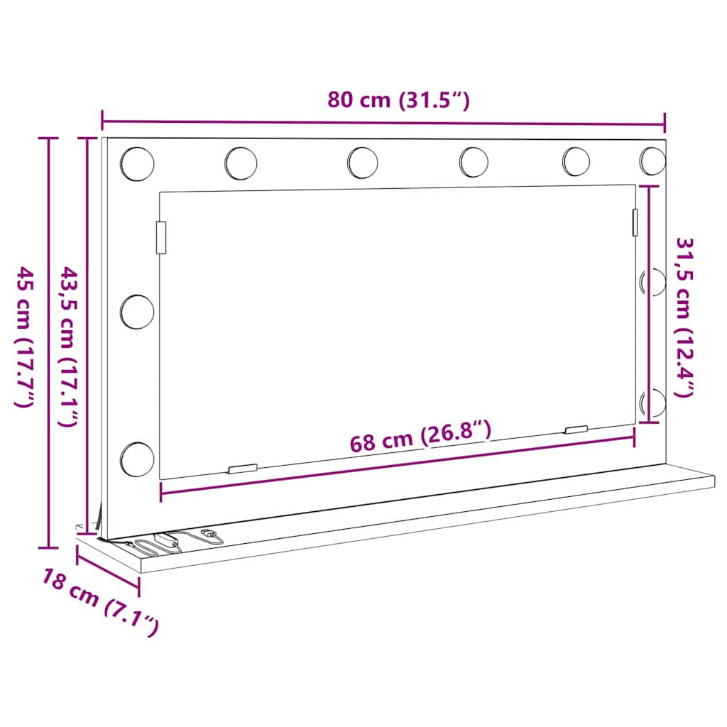 Ogledalo za Toalet Pravokutni Betonski sivi 80 x 45 x 18 cm