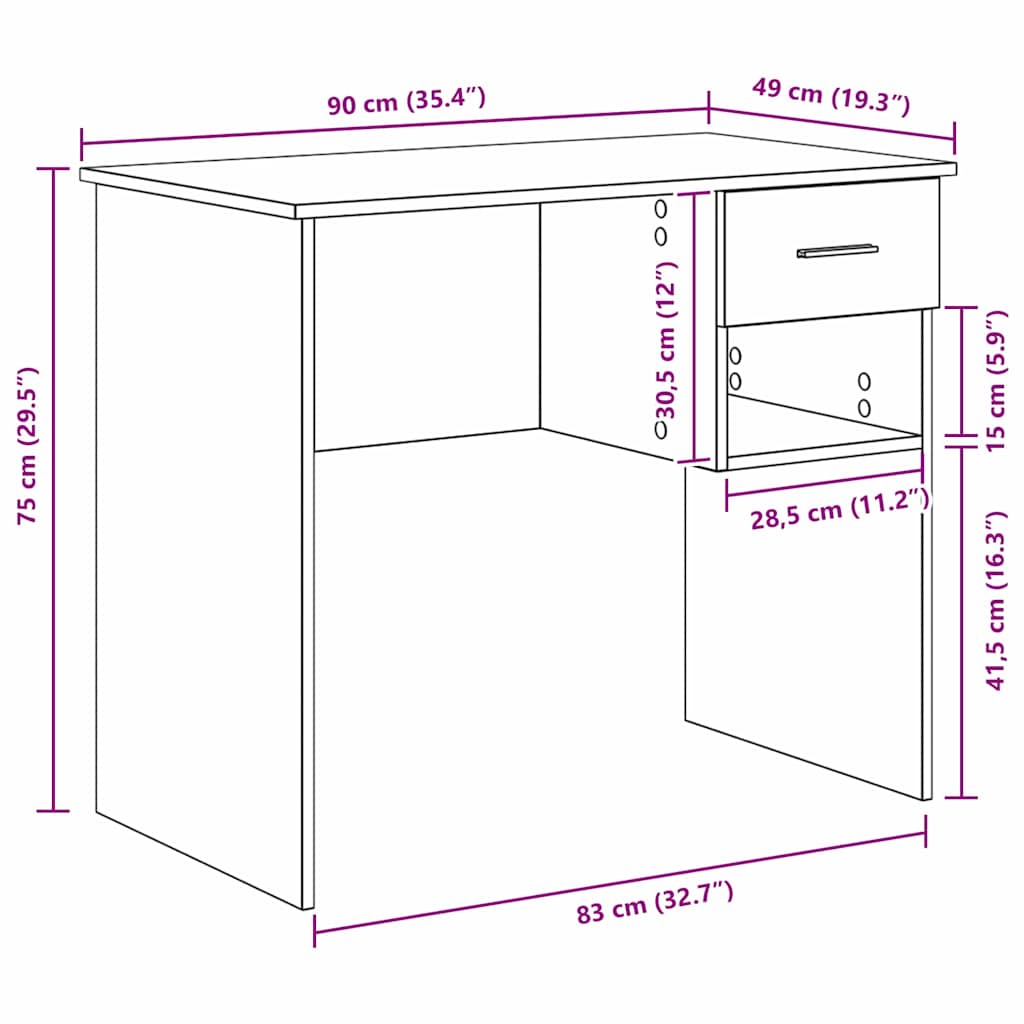 Stol s ladicama Sonoma hrast 90 x 49 x 75 cm Konstruirano drvo