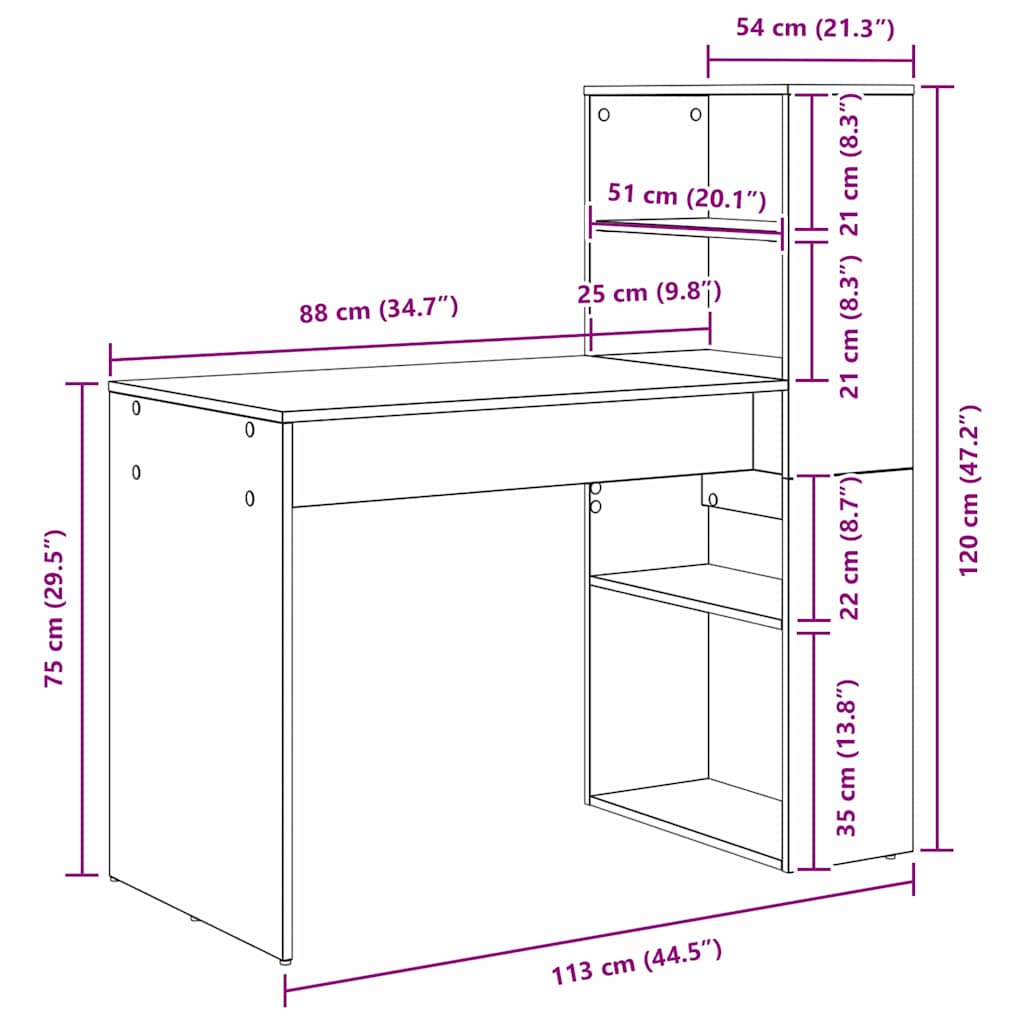Stol s policom Sonoma hrast 113 x 54 x 120 cm Konstruirano drvo