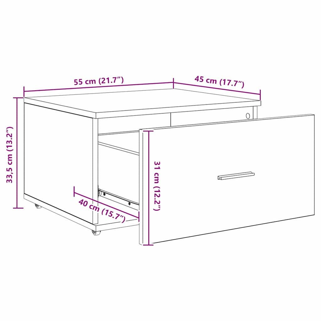 Ormar s ladicama s kotačem Crni hrast 55 x 45 x 31 cm