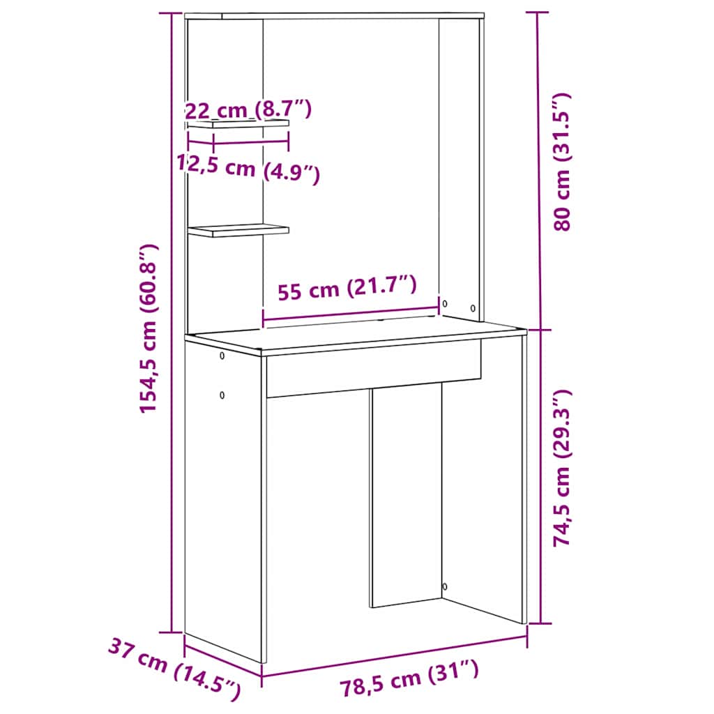 Stol Crni hrast 78,5 x 37 x 154,5 cm Konstruirano drvo