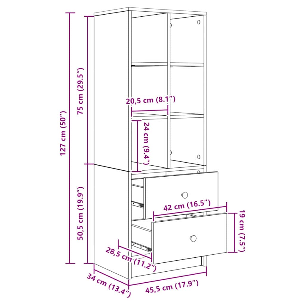 Highboard s ladicama Dimljeni hrast 45,5 x 34 x 127 cm