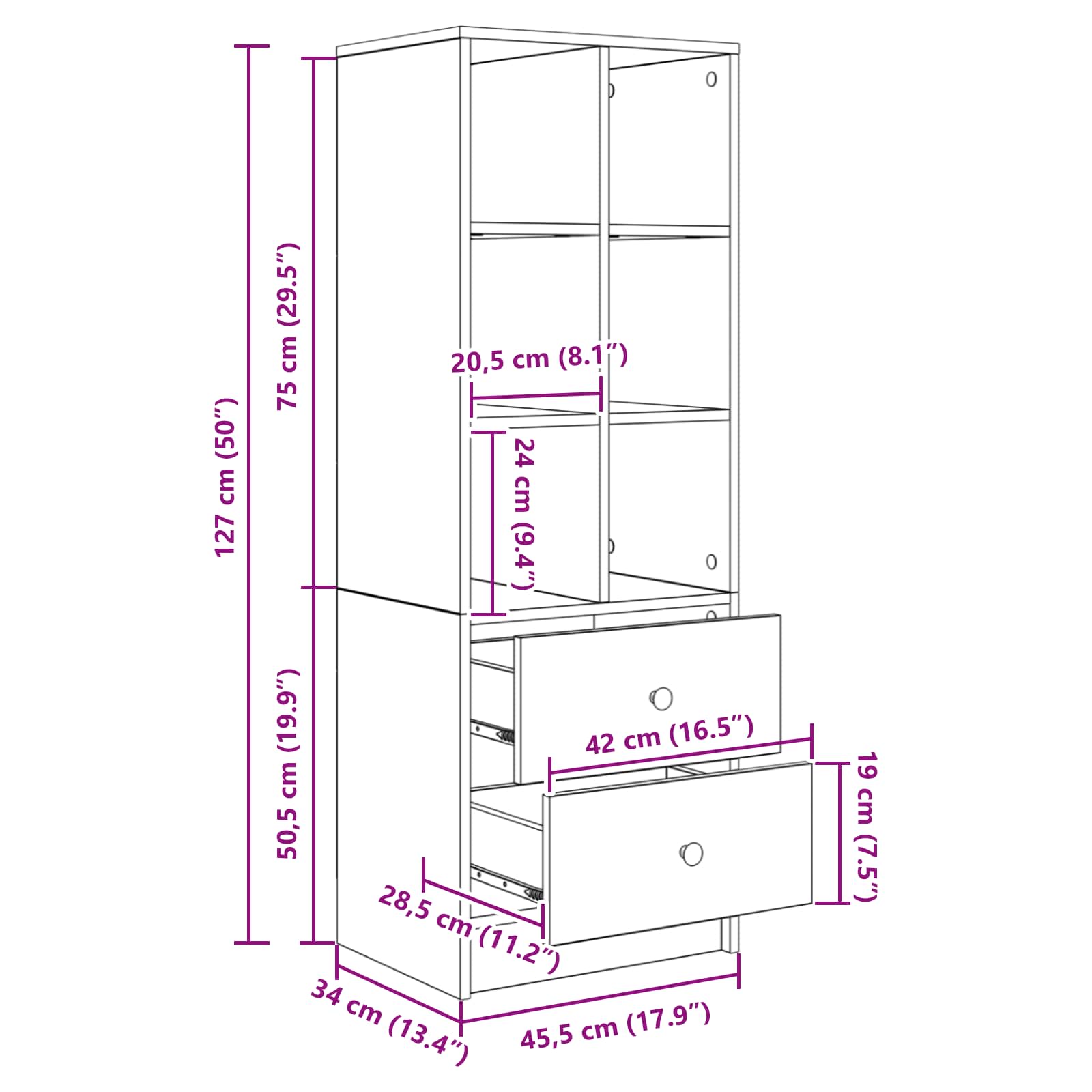 Highboard s ladicama Dimljeni hrast 45,5 x 34 x 127 cm