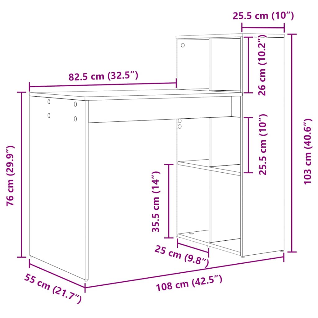 Stol s policom Bijelo 108 x 55 x 103.5 cm Konstruirano drvo