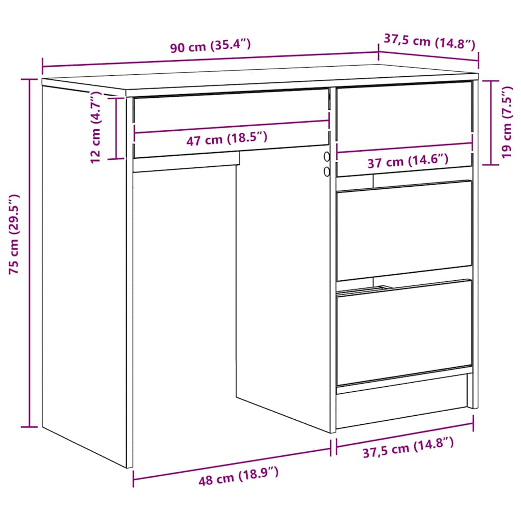 Stol s ladicama Bijelo 90 x 37.5 x 75 cm Konstruirano drvo
