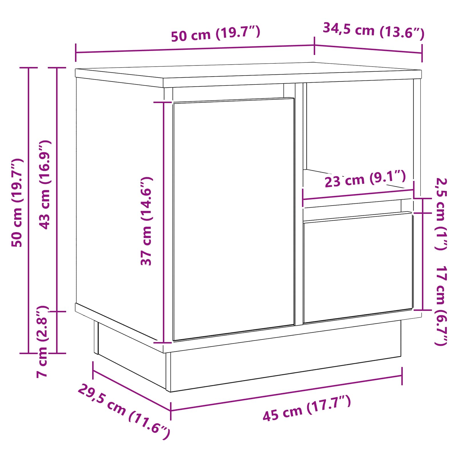 Noćni ormar Dimljeni hrast 50 x 34,5 x 50 cm. Konstruirano drvo