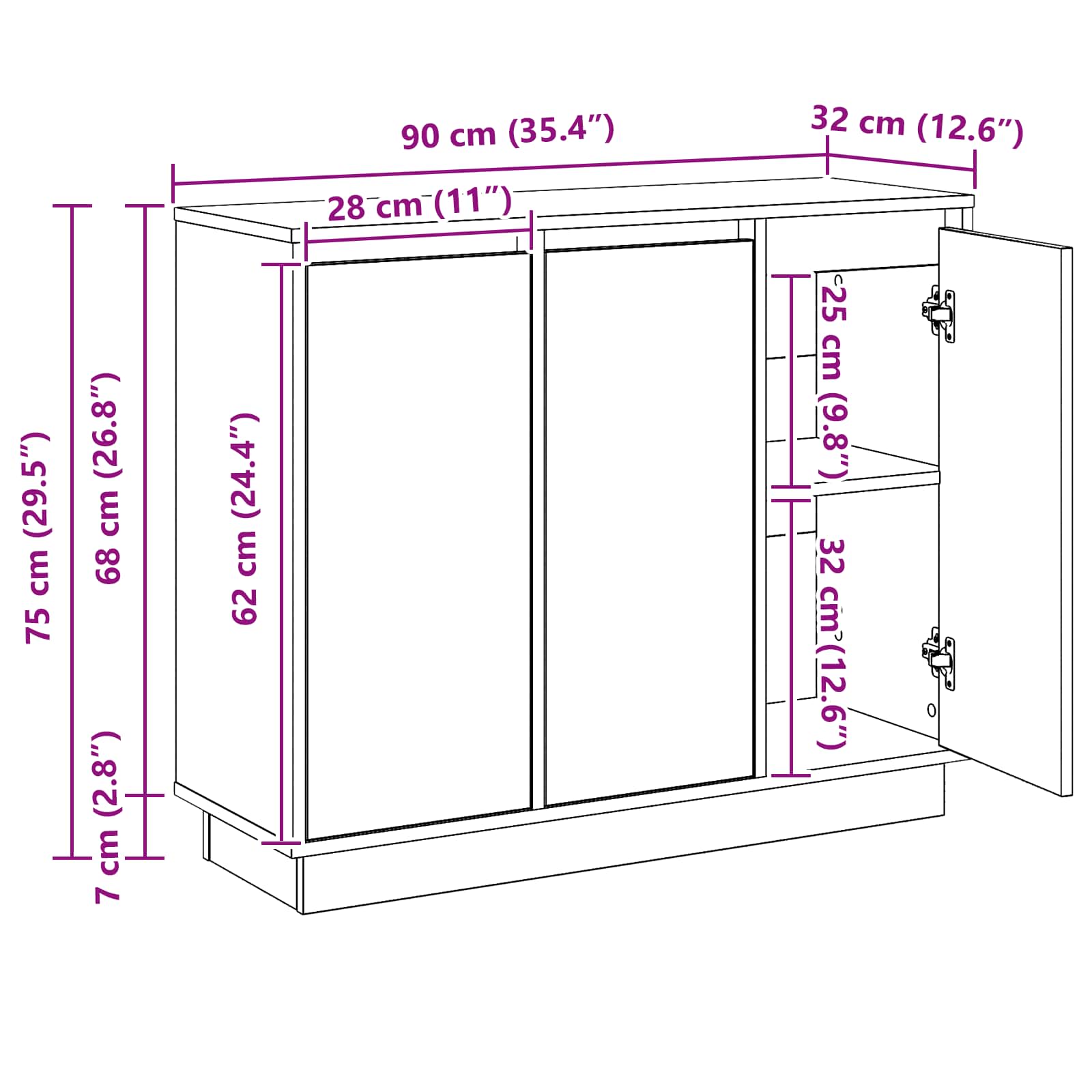 LED komoda Bijelo 90 x 32 x 75 cm Konstruirano drvo