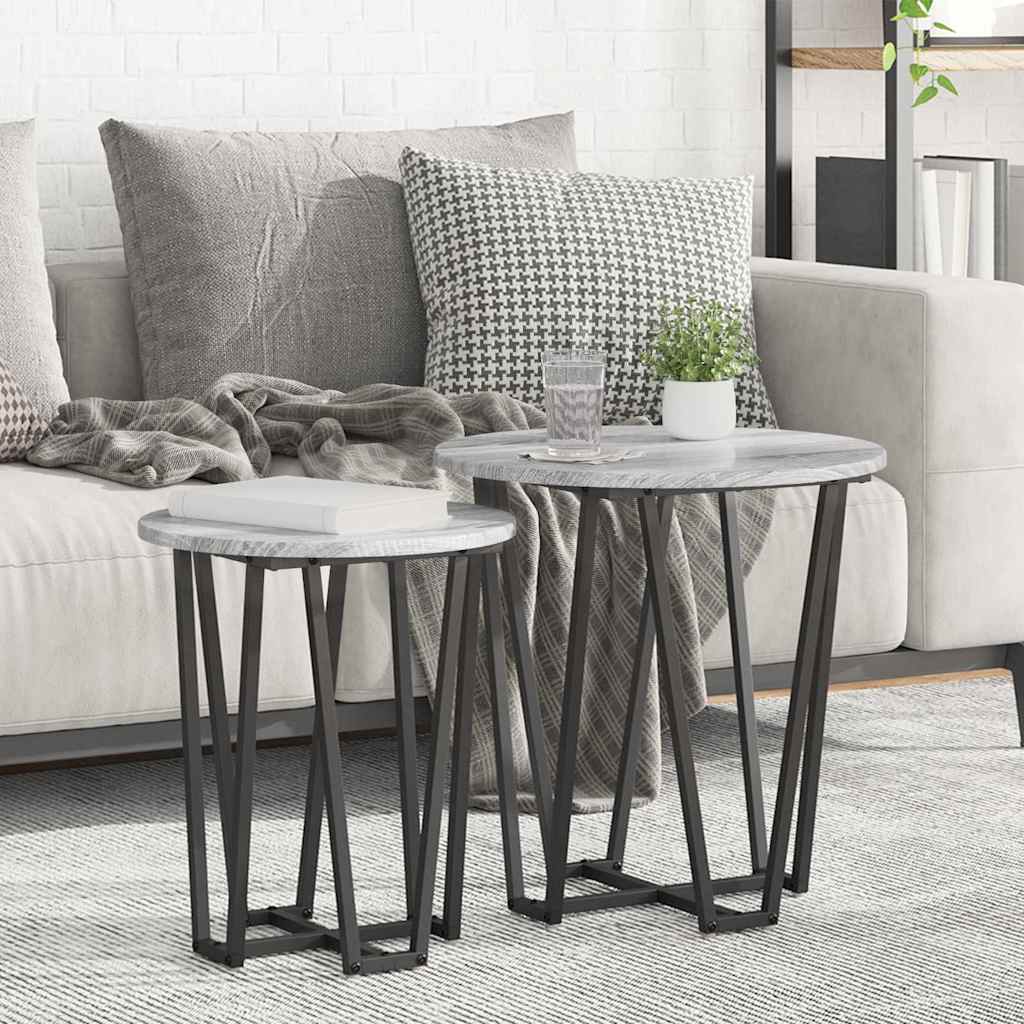 Set pomoćnih stolića 2 pcs Siva Sonoma i crna