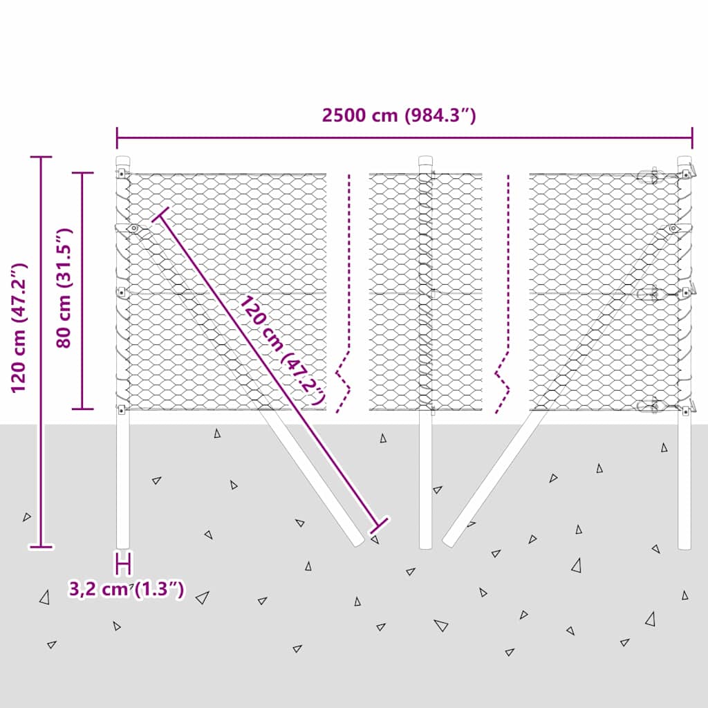 Sukladni osnovni dodatak za hexagonalnu ogradu 25 x 0,8 m Mreža