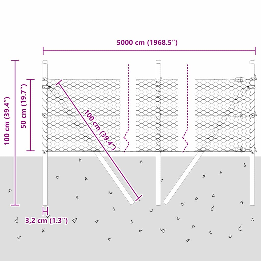Sukladni osnovni dodatak za hexagonalnu ogradu 50 x 0,5 m Siva