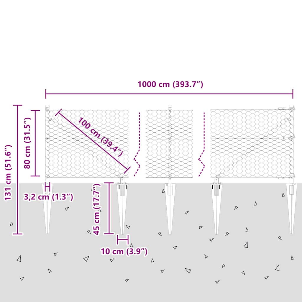 Heksagonalna ograda s stubom 10 x 0,8 m Čelik premazan PVC-om