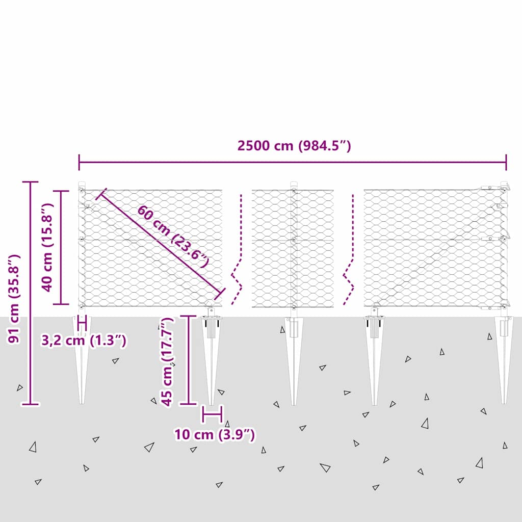 Heksagonalna ograda s stubom 25 x 0,4 m Čelik premazan PVC-om