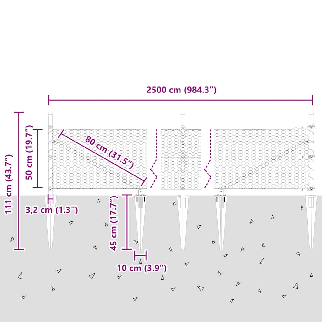 Heksagonalna ograda s stubom 25 x 0,5 m Čelik premazan PVC-om