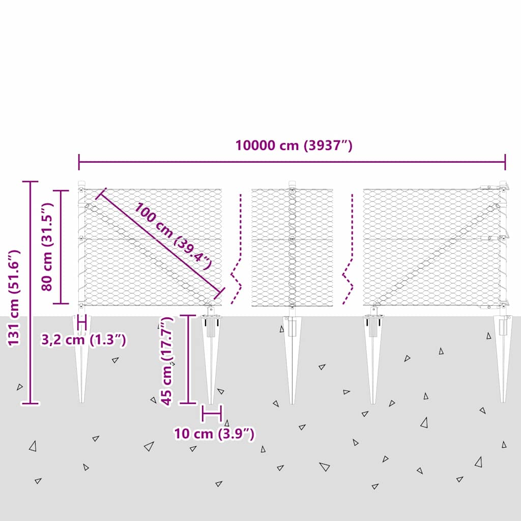 Heksagonalna ograda s stubom 100 x 0,8 m Čelik premazan PVC-om
