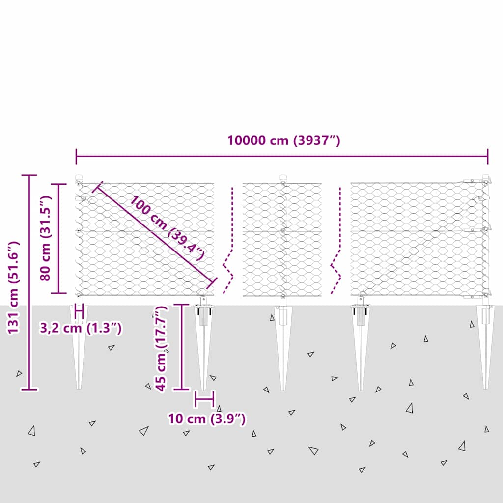 Heksagonalna ograda s stubom 100 x 0,8 m Čelik premazan PVC-om