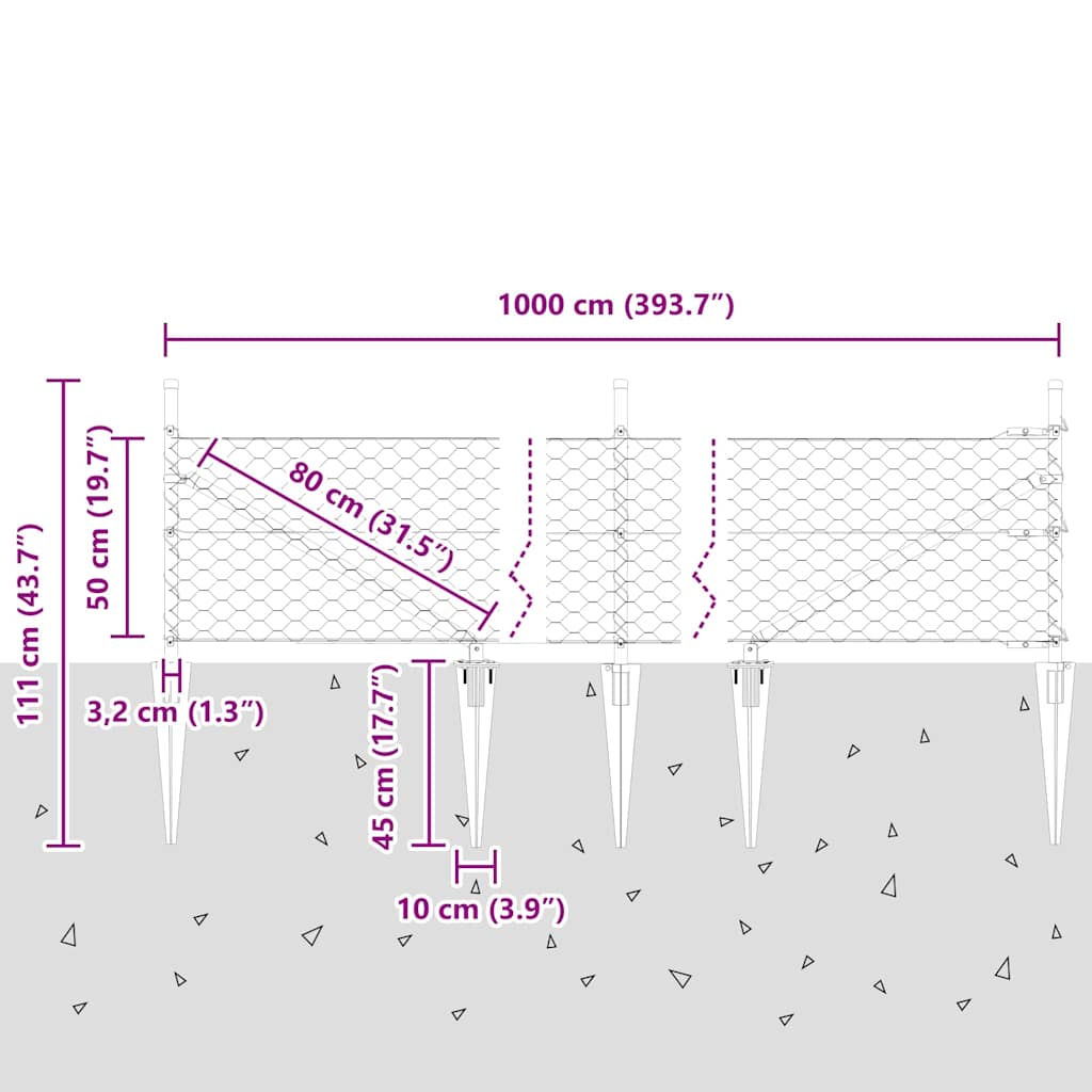 Heksagonalna ograda s stubom 10 x 0,5 m Čelik premazan PVC-om