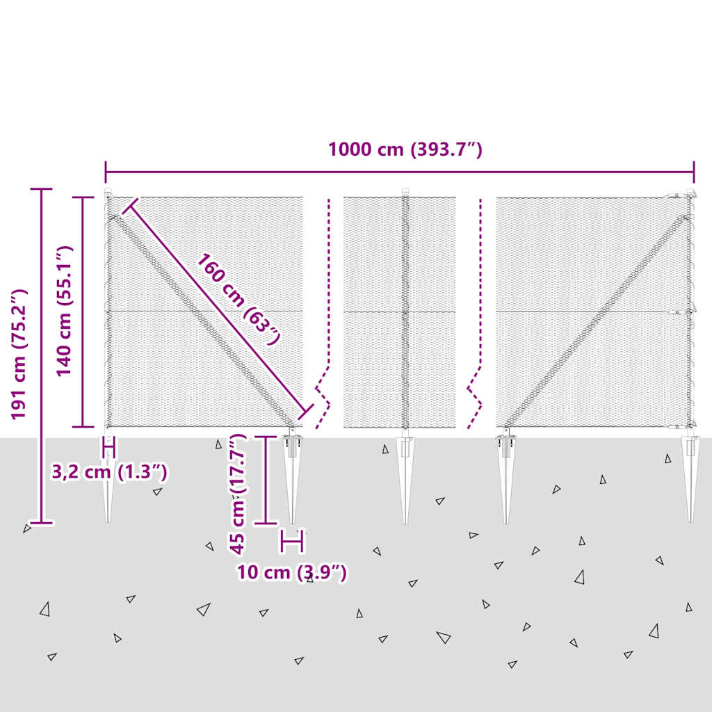 Heksagonalna ograda s stubom 10 x 1,4 m Čelik premazan PVC-om