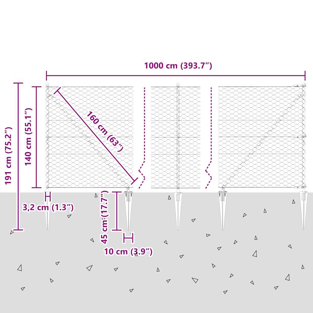 Heksagonalna ograda s stubom 10 x 1,4 m Čelik premazan PVC-om