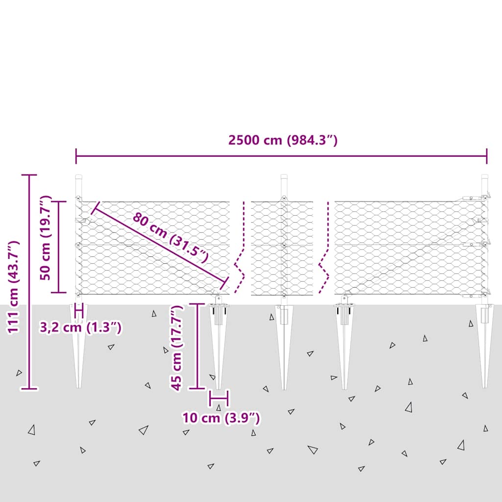 Heksagonalna ograda s stubom 25 x 0,5 m Čelik premazan PVC-om