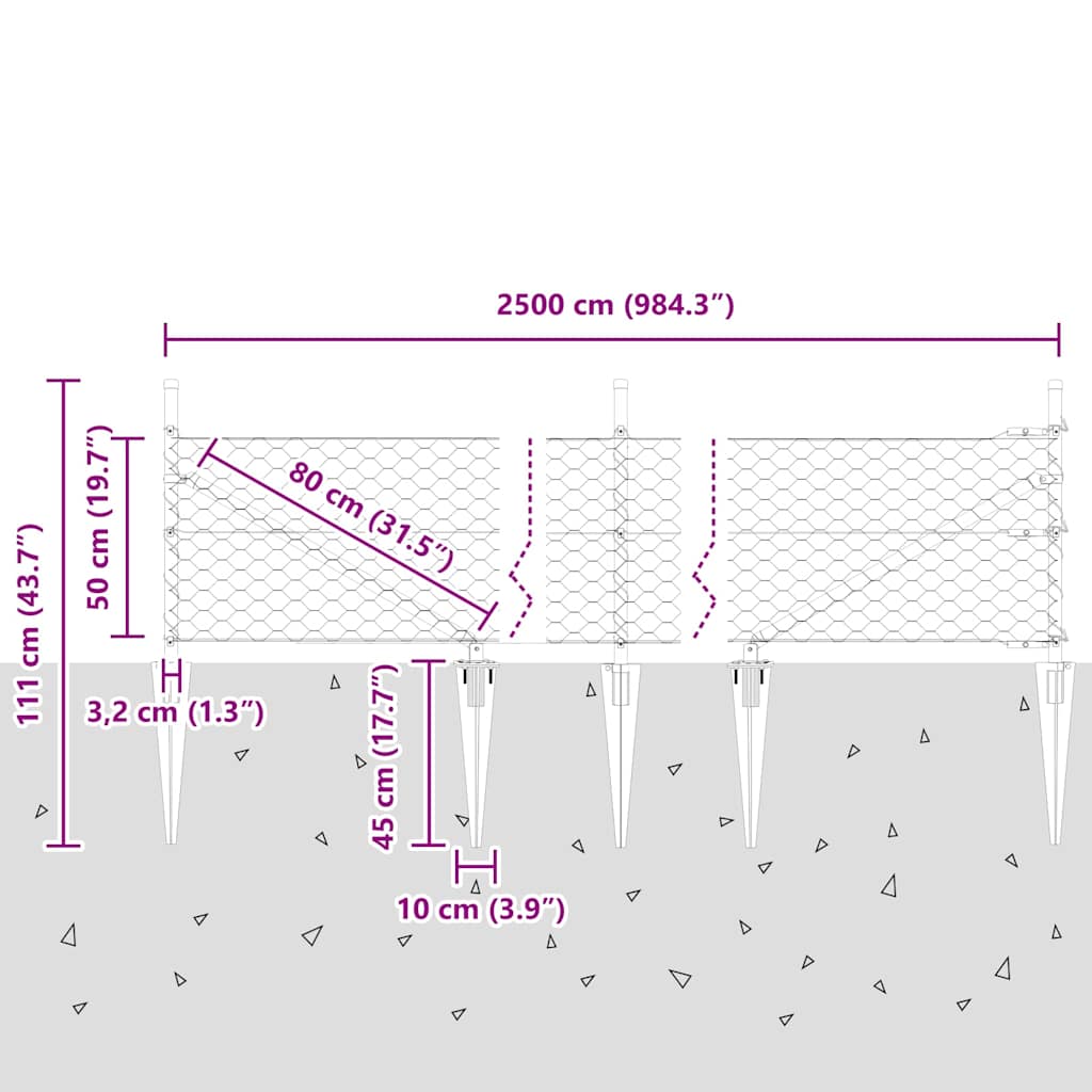 Heksagonalna ograda s stubom 25 x 0,5 m Čelik premazan PVC-om