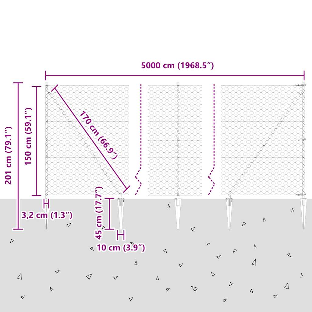 Heksagonalna ograda s stubom 50 x 1,5 m Čelik premazan PVC-om