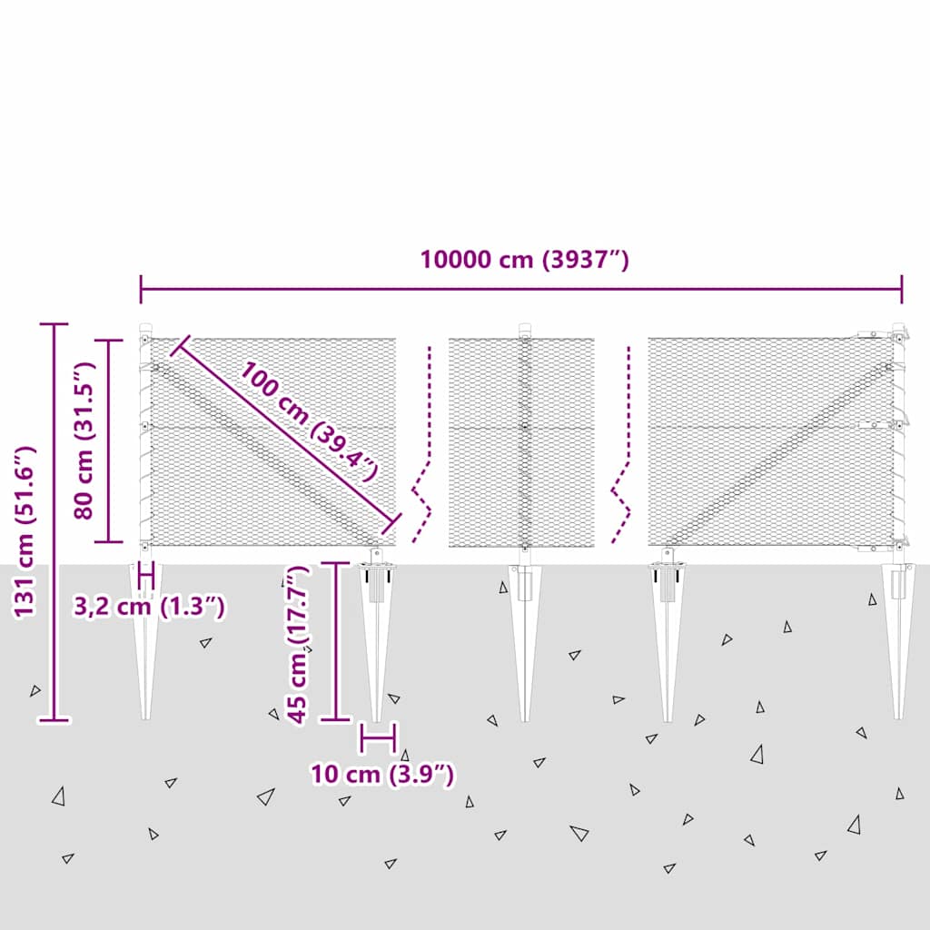 Heksagonalna ograda s stubom 100 x 0,8 m Čelik premazan PVC-om
