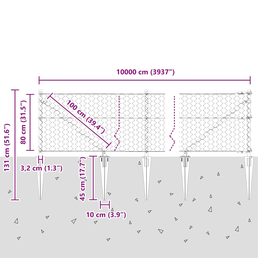Heksagonalna ograda s stubom 100 x 0,8 m Čelik premazan PVC-om