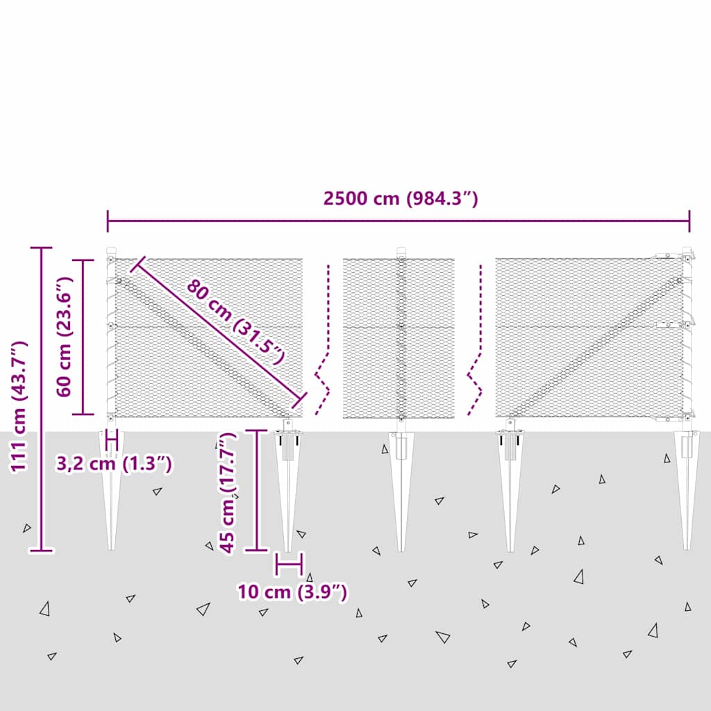 Heksagonalna ograda s stubom 25 x 0,6 m Pocinčani čelik Srebrna