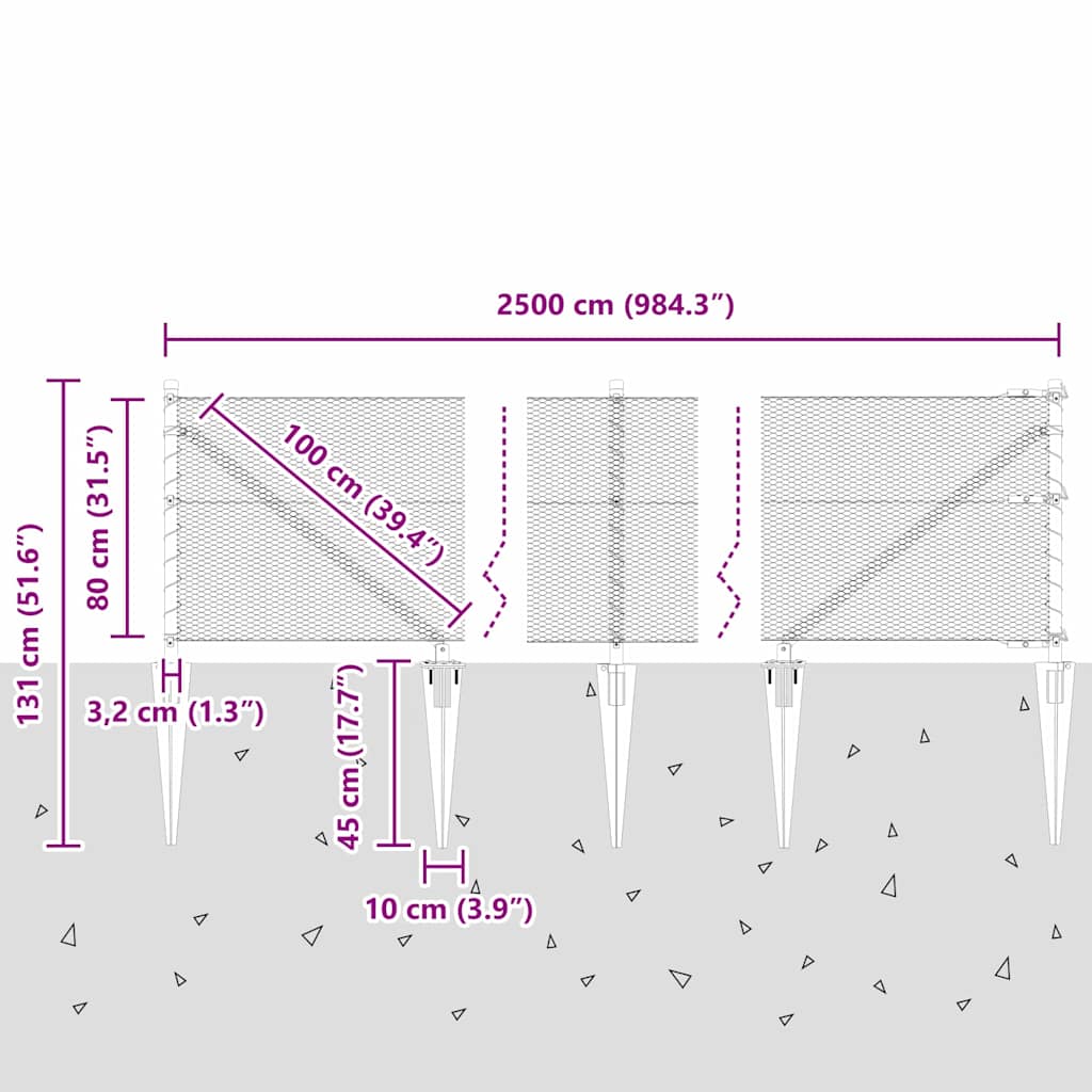 Heksagonalna ograda s stubom 25 x 0,8 m Pocinčani čelik Srebrna