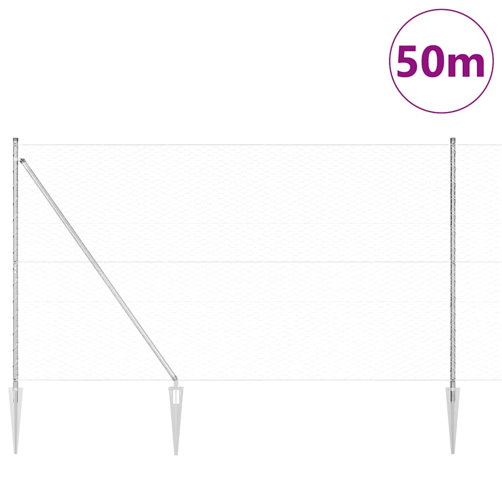 Heksagonalna ograda s stubom 50 x 1,5 m Pocinčani čelik Srebrna