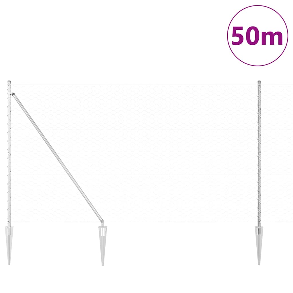 Heksagonalna ograda s stubom 50 x 1,5 m Pocinčani čelik Srebrna